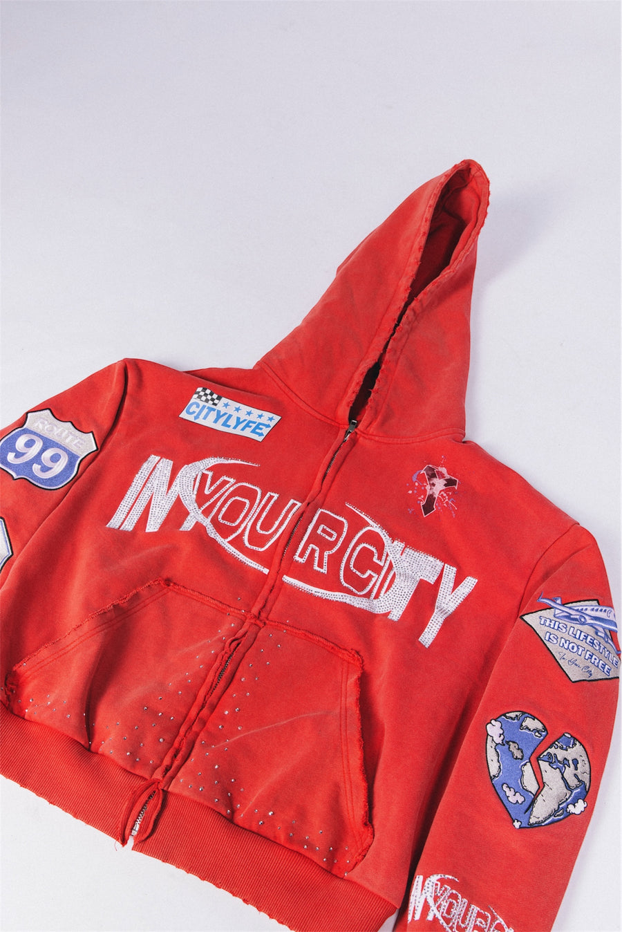 Red “ Route 99 “ Distressed Hoodie