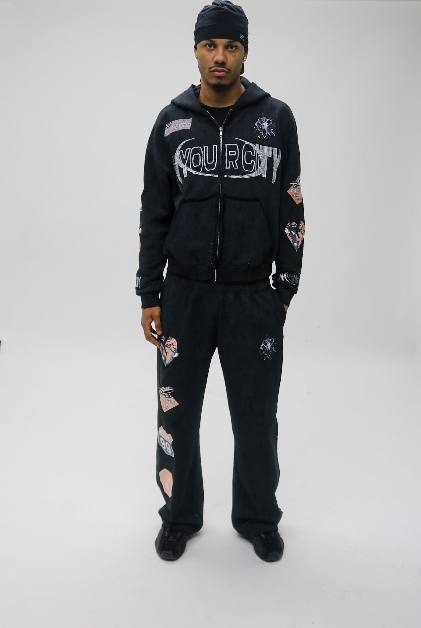 Black "Route 99" Diamond Tracksuit