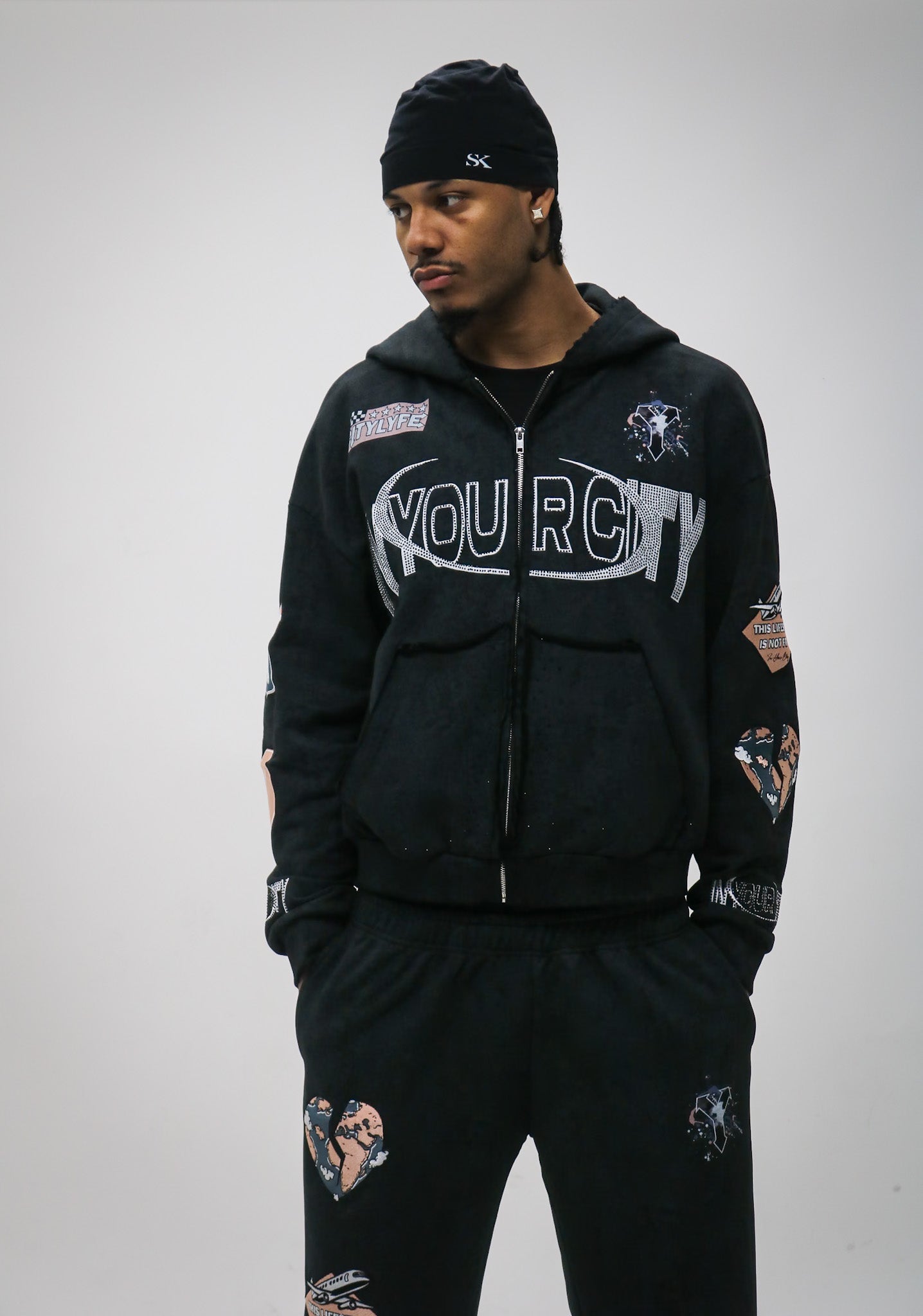 Black "Route 99" Diamond Tracksuit