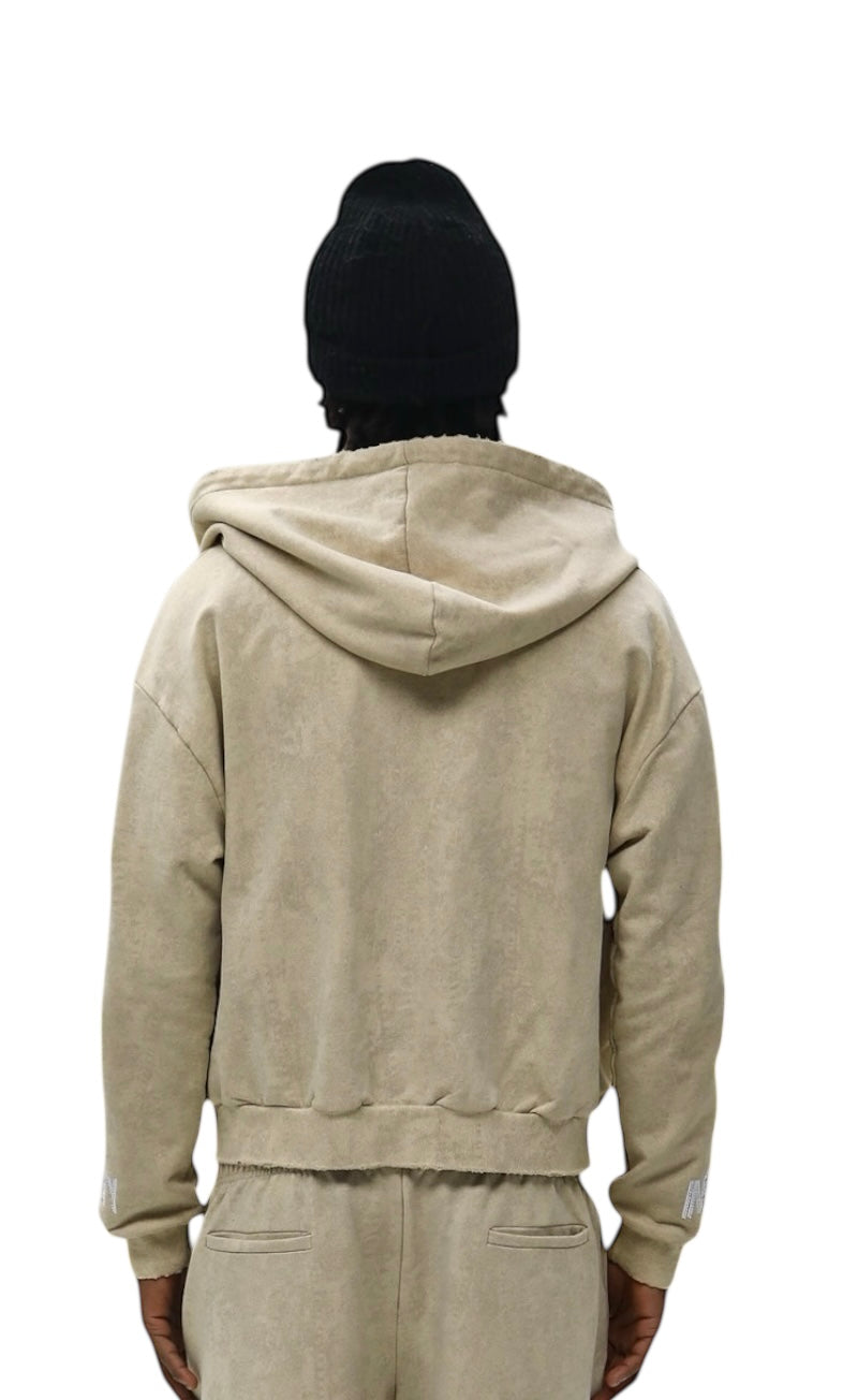 Beige “ VVS Route 99 “ Distressed Hoodie