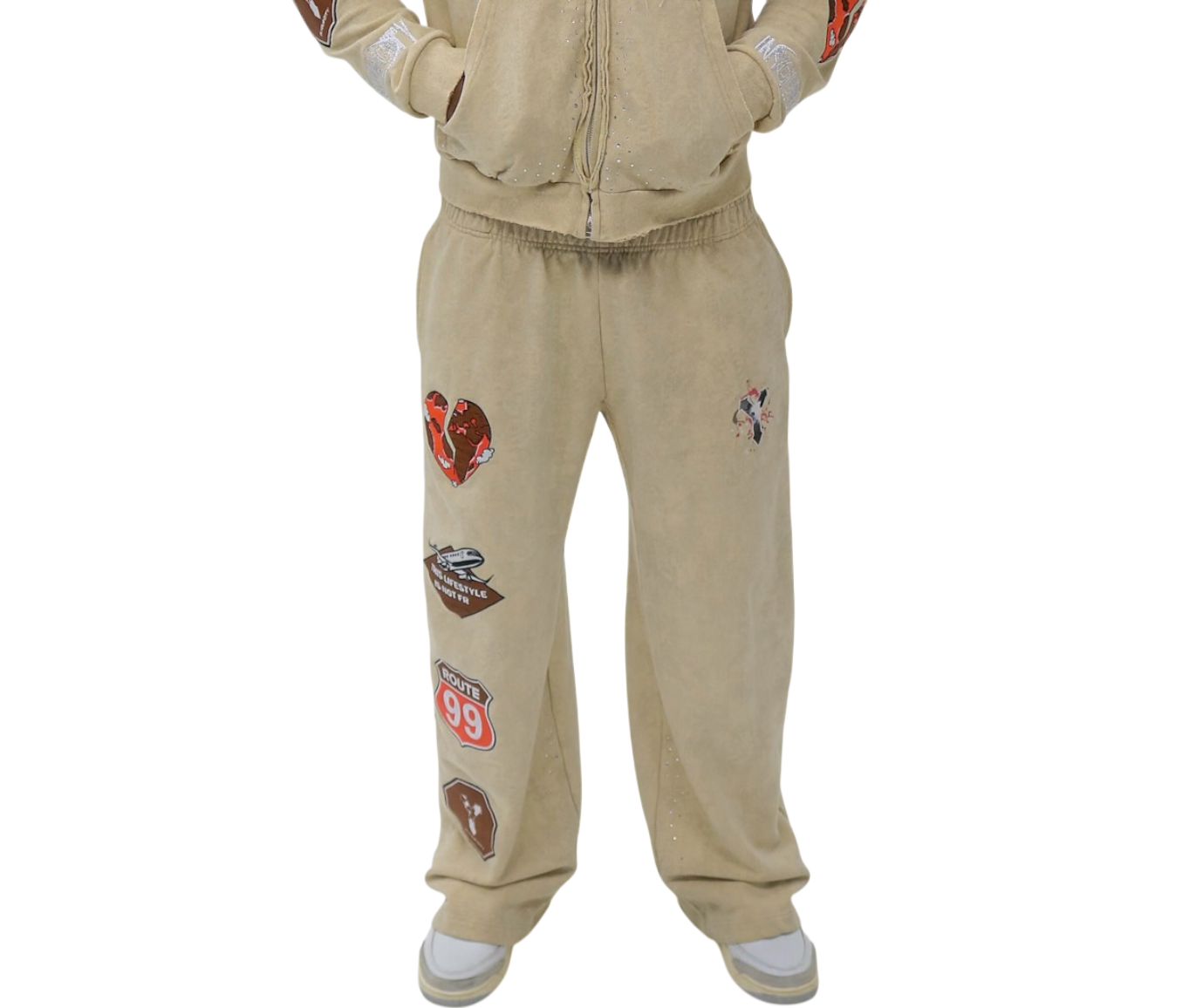 Beige “ Route 99 “ Baggy Sweatpants
