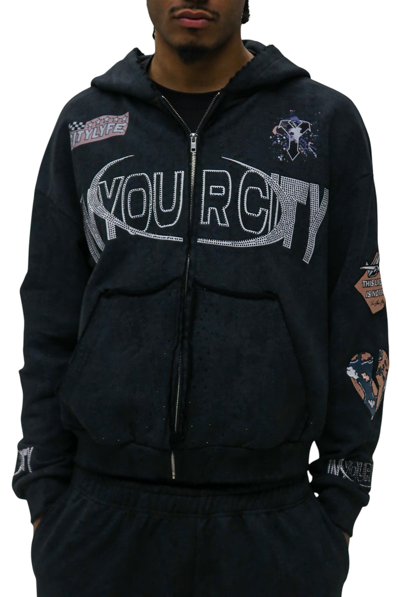 Black “ VVS Route 99 “ Distressed Hoodie