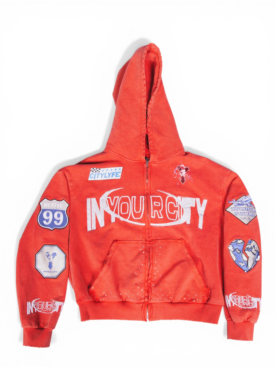 Red “ Route 99 “ Distressed Hoodie